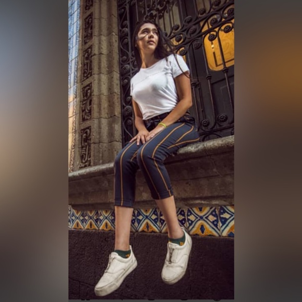 Zara stripe paper bag waist pants, size M